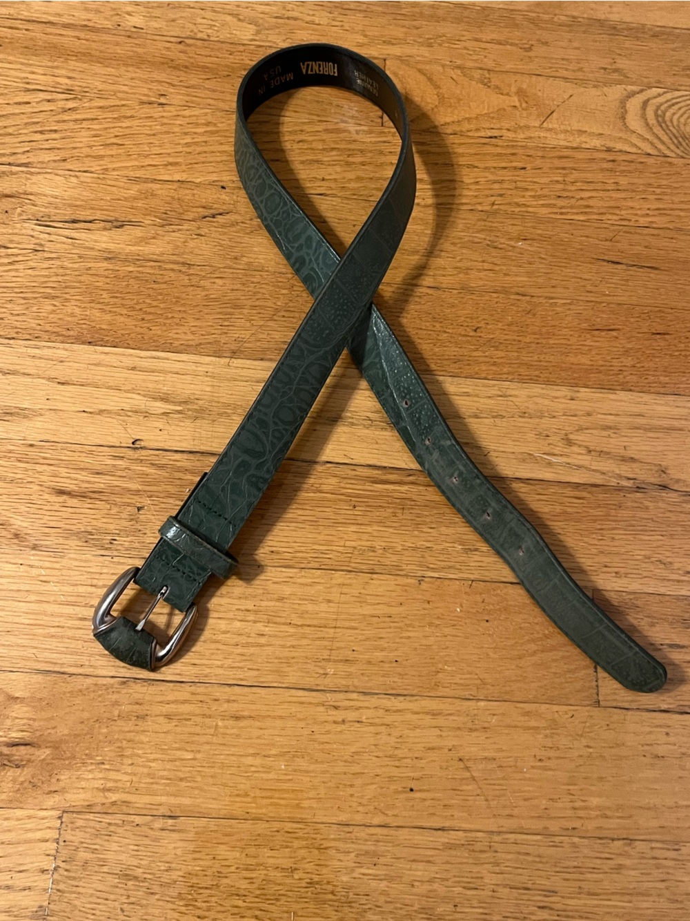 Forenza green belt genuine leather reptile embossed print